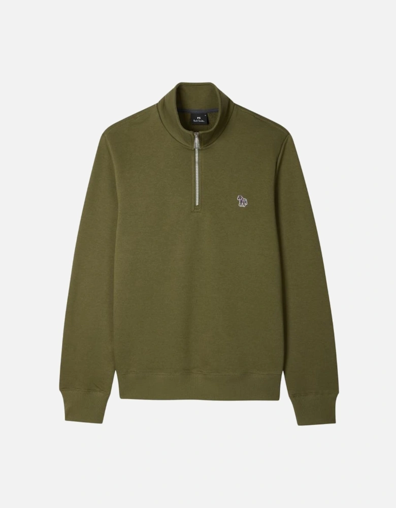 Reg Fit Half Zip Top Zebra Badge - Khaki Green