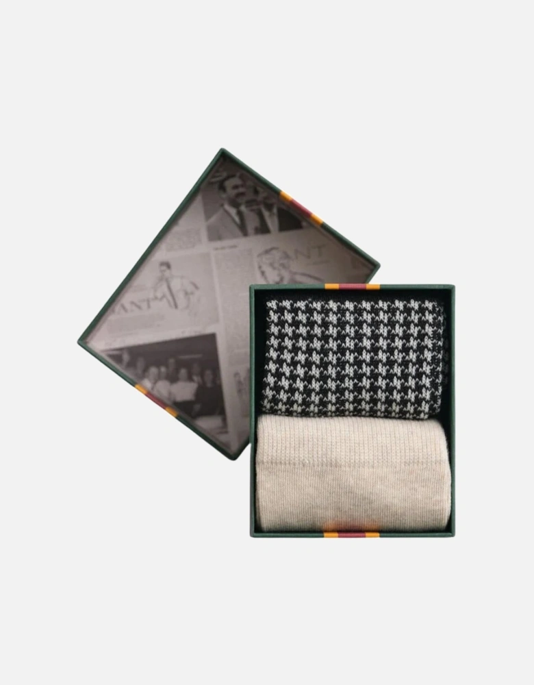 Houndstooth & Solid Socks 2-Pack Gift Box - Black