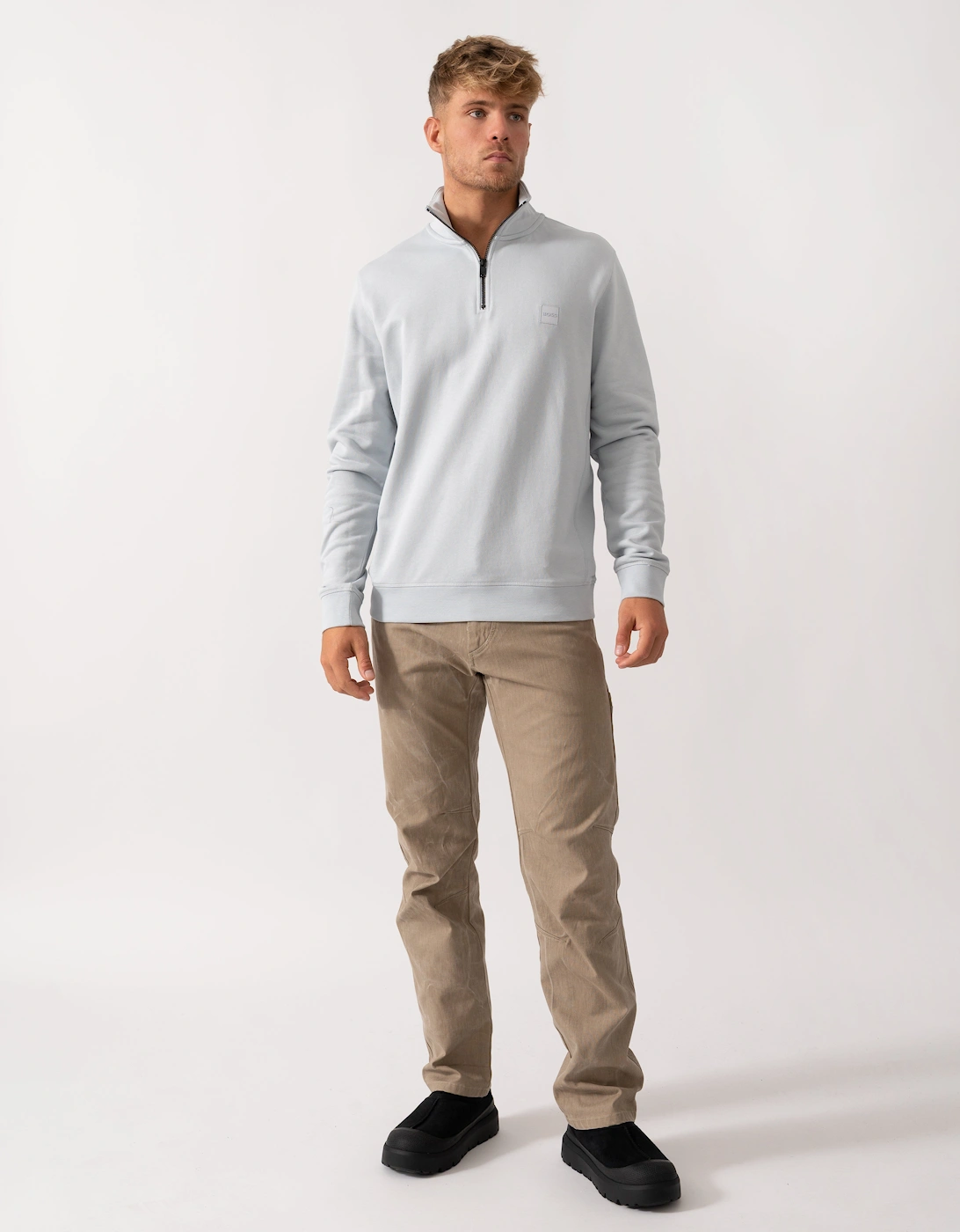 BOSS Orange Zetrust Mens 1/4 Zip Sweatshirt - Light/Pastel Grey 053