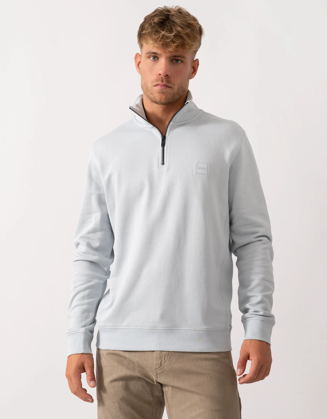 Men's BOSS Orange Zetrust Mens 1/4 Zip Sweatshirt - Light/Pastel Grey 053 - Size: 42