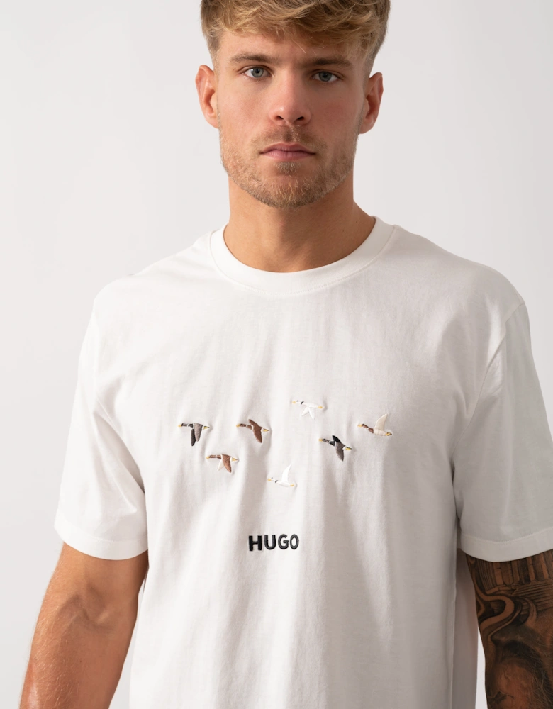 HUGO Dugolini Mens Cotton-Jersey T-Shirt with Embroidered Logo Artwork - Natural 102