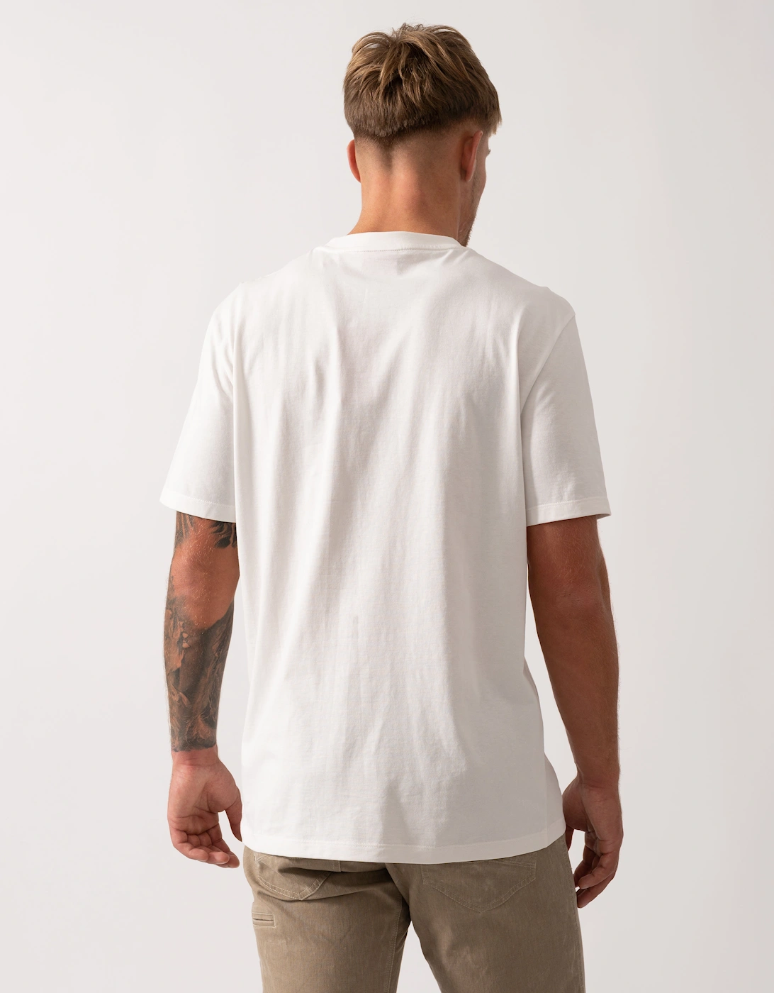 HUGO Dugolini Mens Cotton-Jersey T-Shirt with Embroidered Logo Artwork - Natural 102