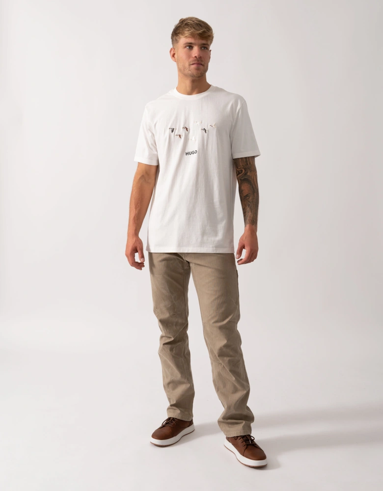 HUGO Dugolini Mens Cotton-Jersey T-Shirt with Embroidered Logo Artwork - Natural 102