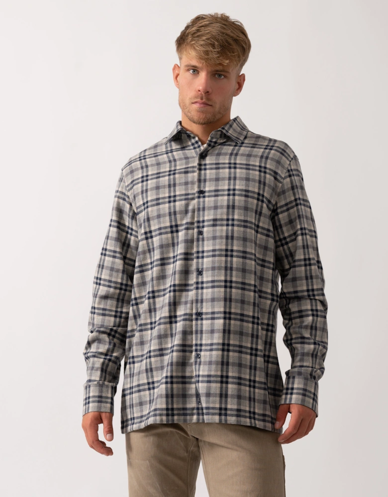 Barnham Mens Long Sleeve Linen Shirt - Navy/Grey Check