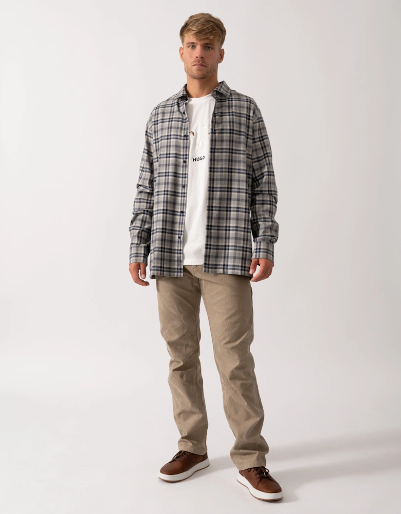 Barnham Mens Long Sleeve Linen Shirt - Navy/Grey Check