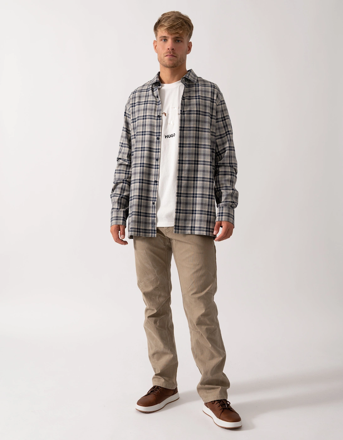 Barnham Mens Long Sleeve Linen Shirt - Navy/Grey Check