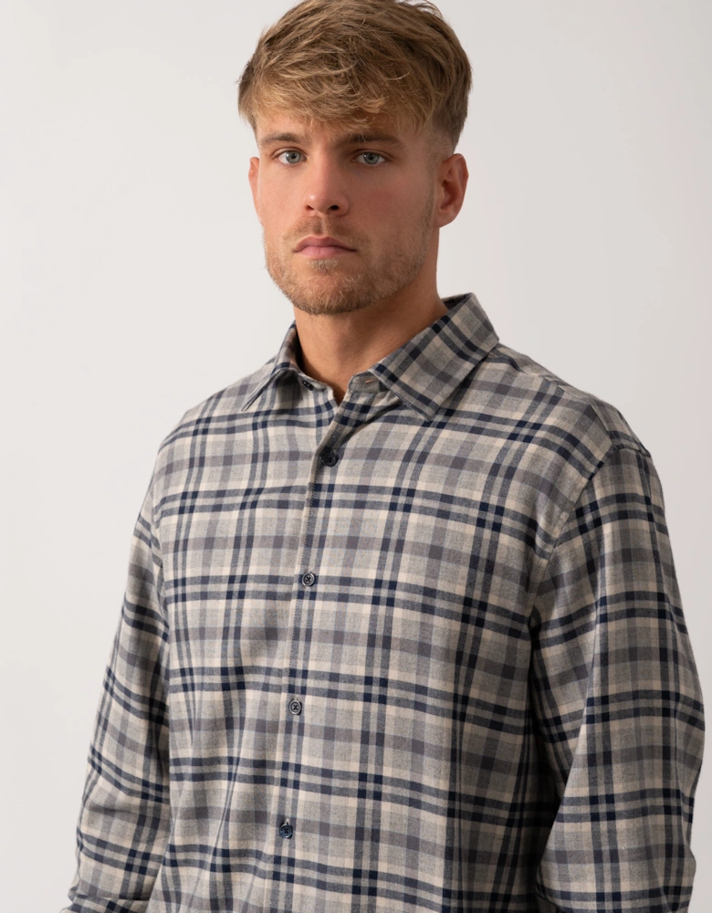 Barnham Mens Long Sleeve Linen Shirt - Navy/Grey Check
