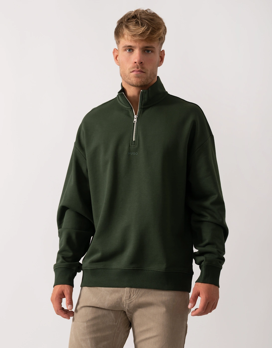 HUGO Durty244 Mens 1/4 Zip Sweatshirt - Dark Green 309, 5 of 4