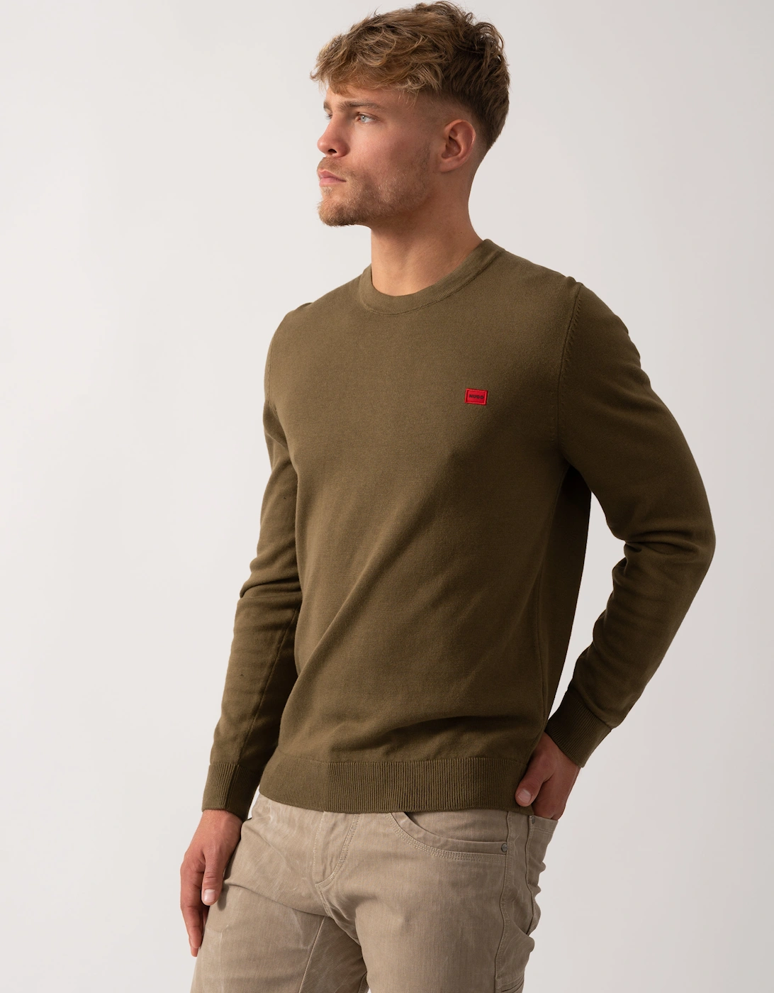 HUGO San Cassius Mens Crew Neck Sweater - Open Green 355