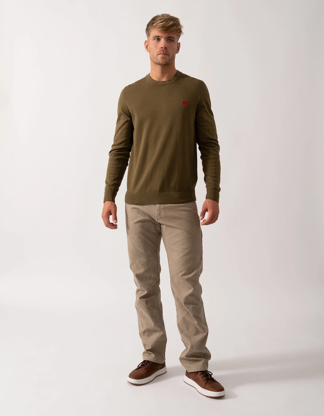 HUGO San Cassius Mens Crew Neck Sweater - Open Green 355