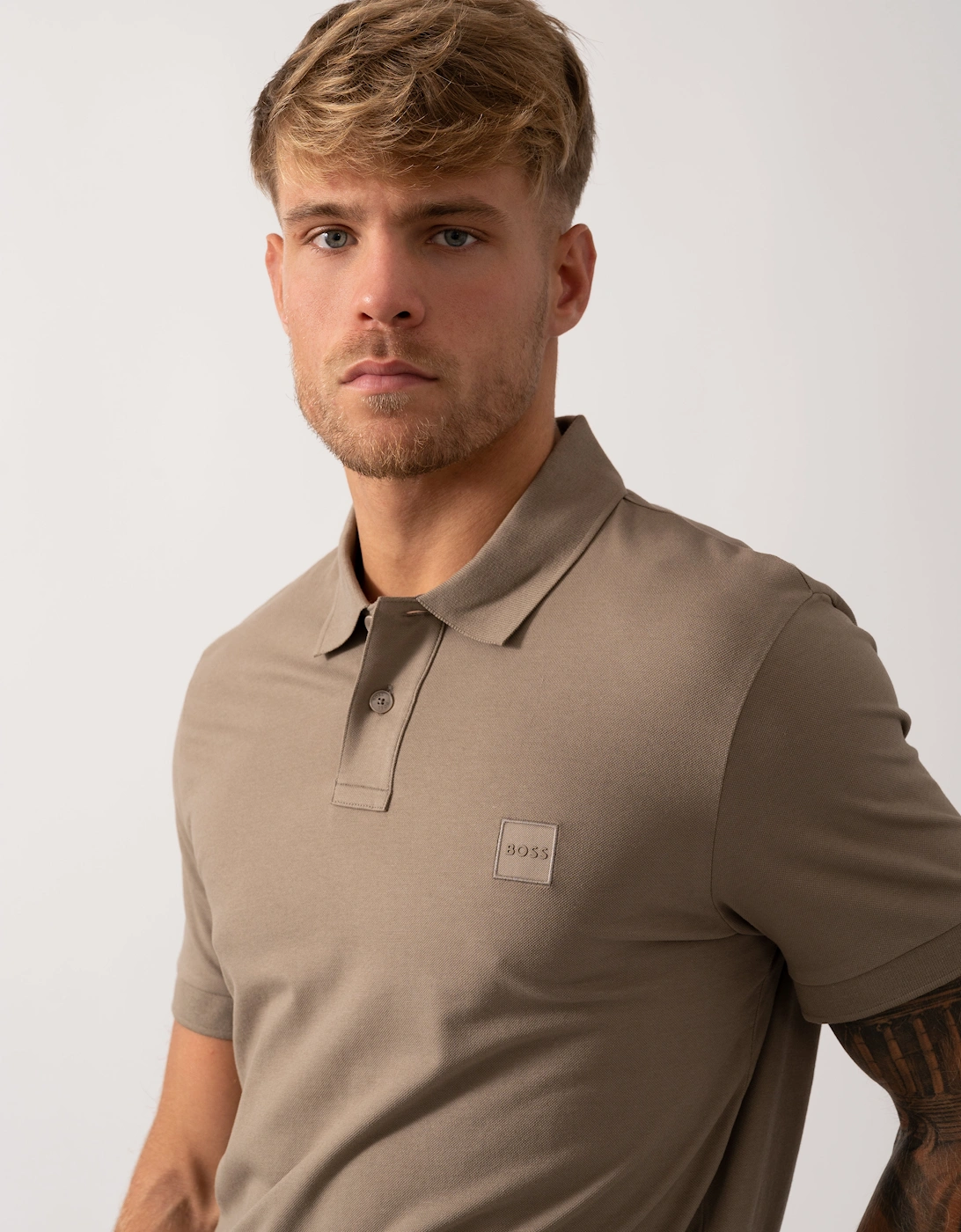 BOSS Orange Passenger Mens Stretch-Cotton Slim-Fit Polo Shirt with Logo Patch - Open Green 346