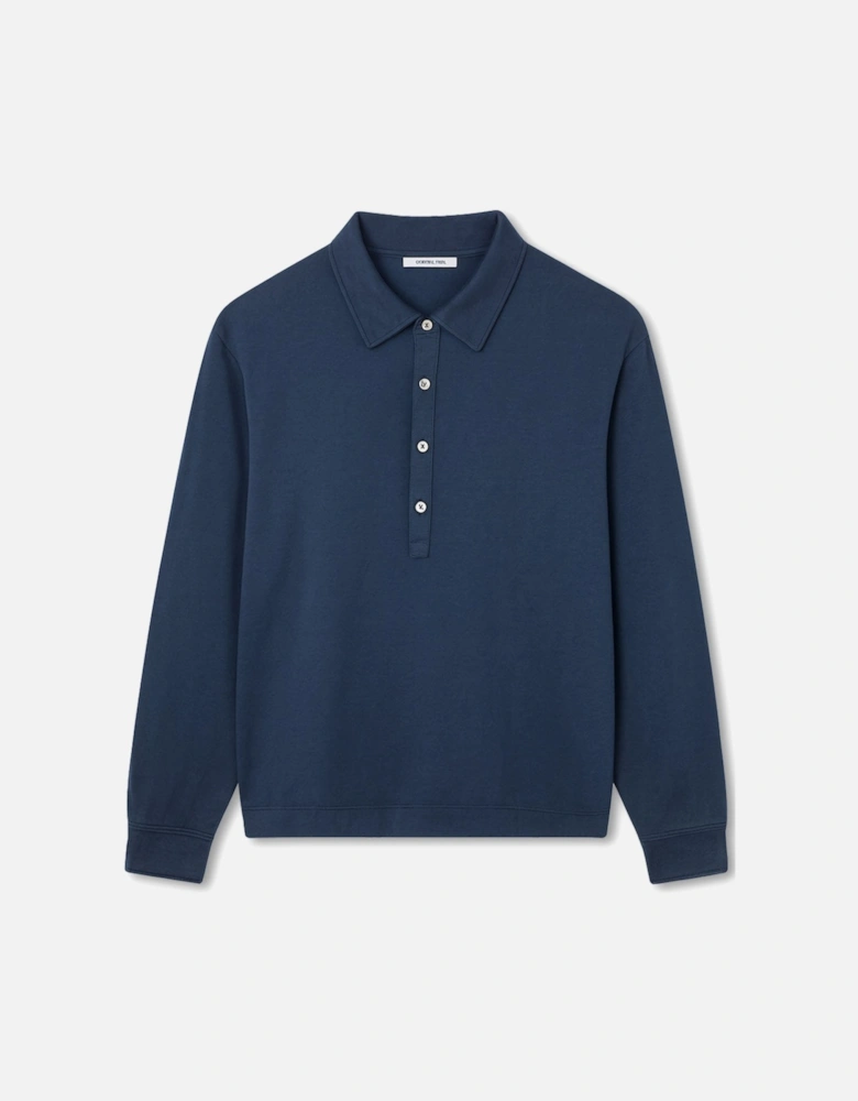 Men's Garment Dyed Navy Long Sleeve Polo Shirt