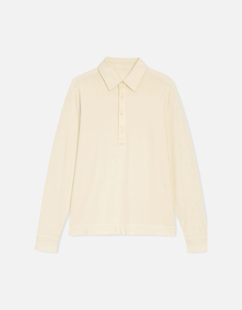 Men's Garment Dyed Cream Long Sleeve Polo Shirt