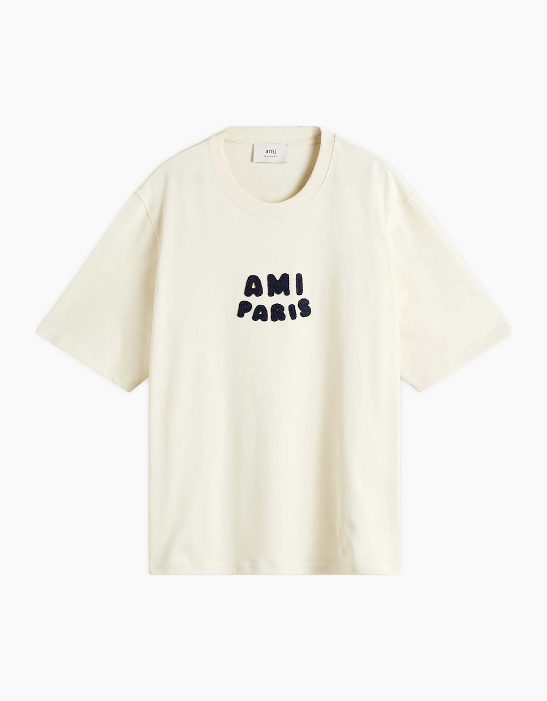 Men's AMI Paris Embroidered Ami Paris Jersey T-Shirt - White Cream - Size: 36