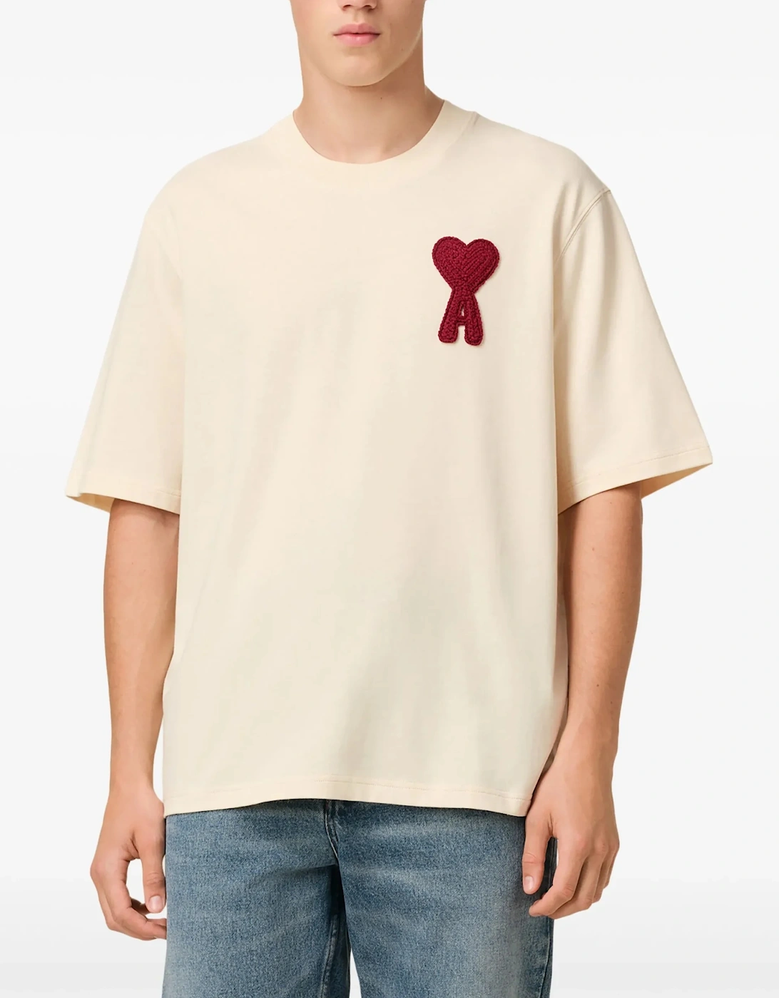 Ami De Coeur-Patch Cotton T-Shirt - White Cream