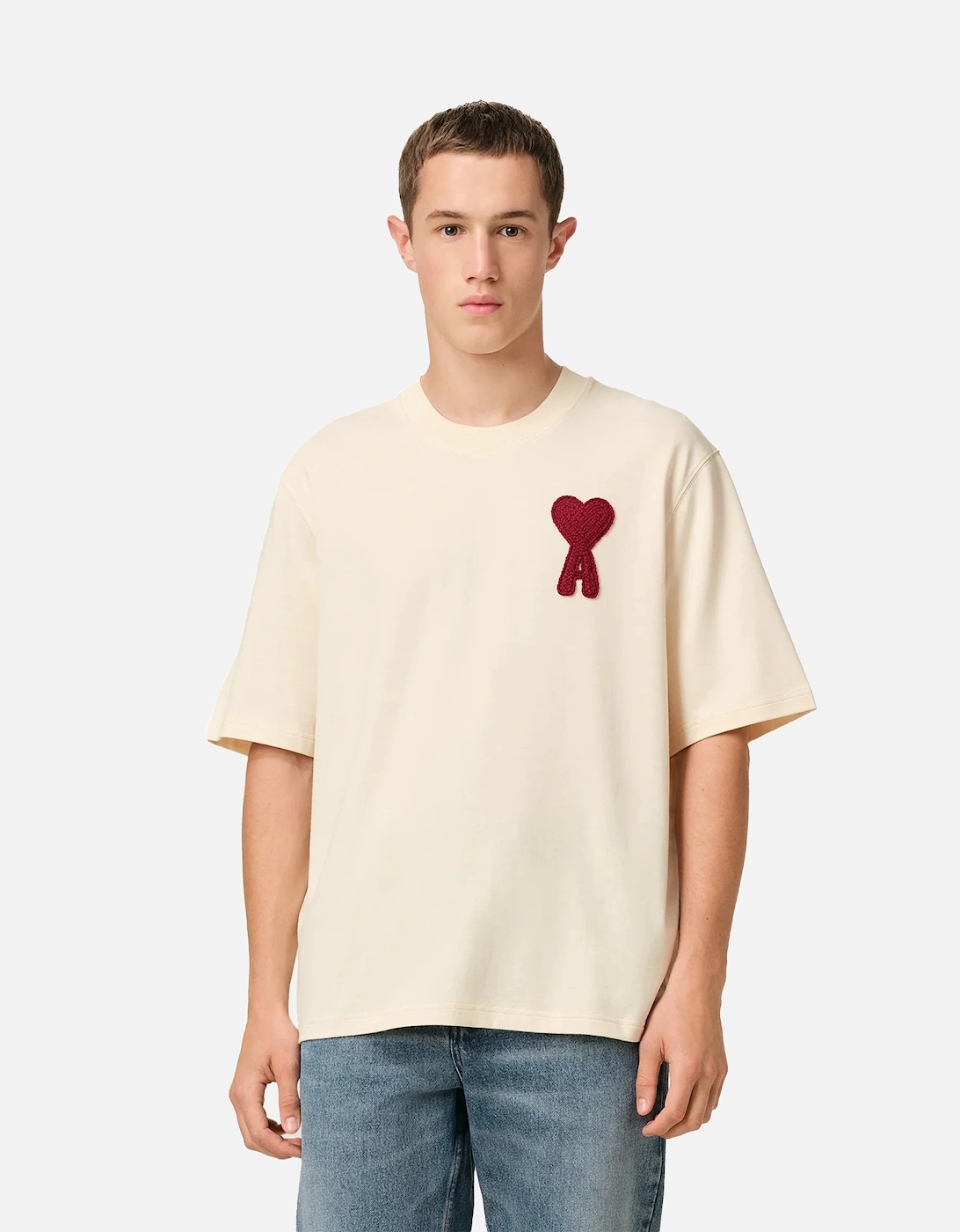 Ami De Coeur-Patch Cotton T-Shirt - White Cream
