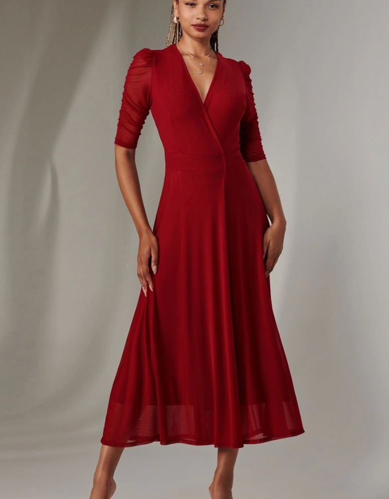 Zeena Plain Wrap Mesh Maxi Dress