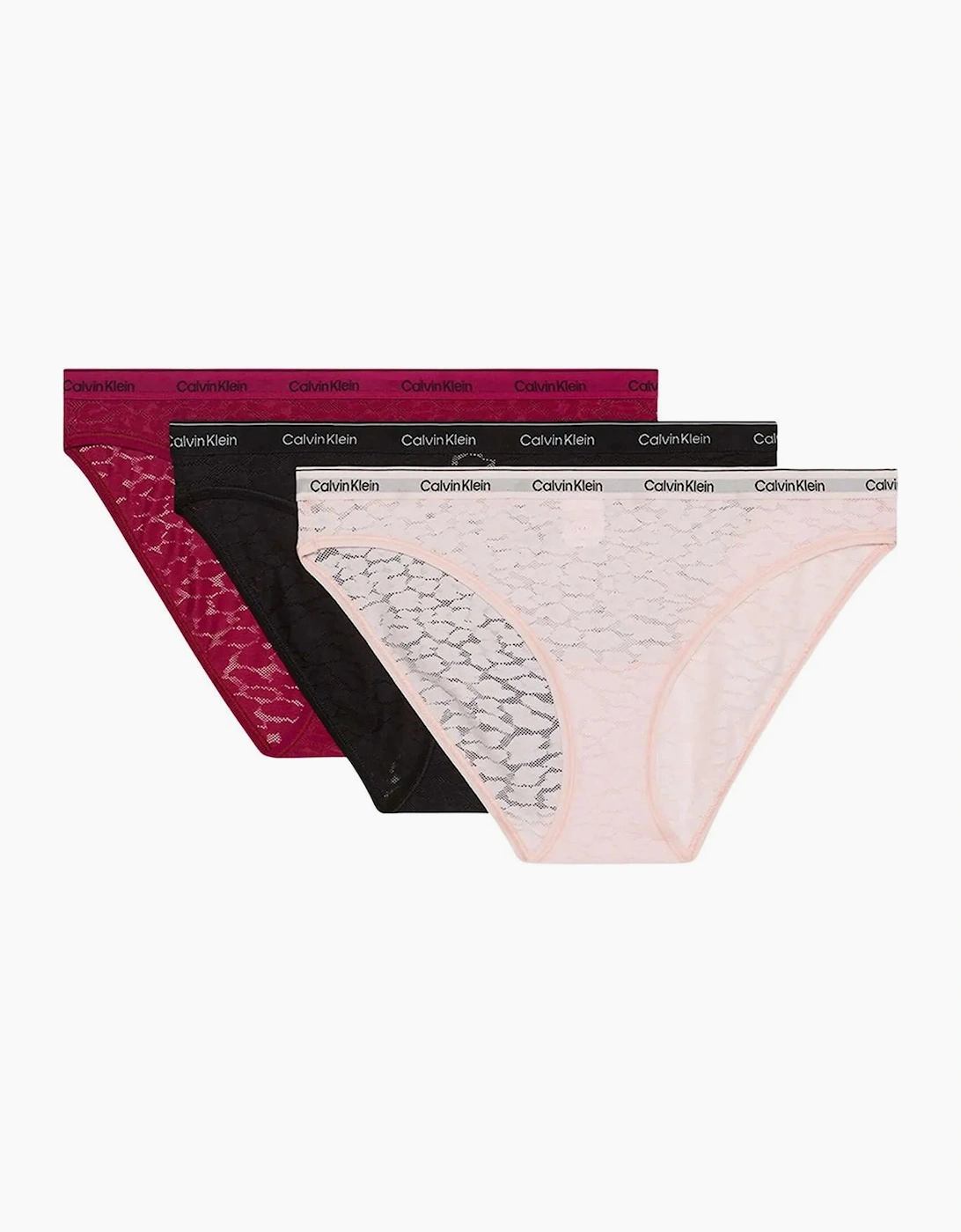Calvin Klein Women's 3-Pack Icon Lace Bikini Briefs, Beetroot/Black/Pink - Size, S