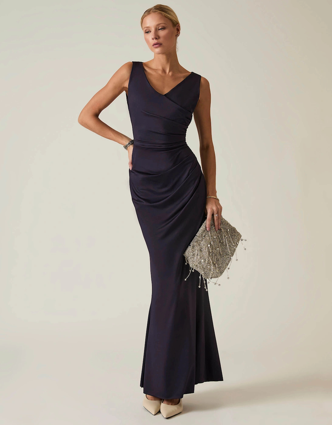 James Lakeland Women's Navy Sleeveless Gathered Maxi Dress - Black - Size: 14