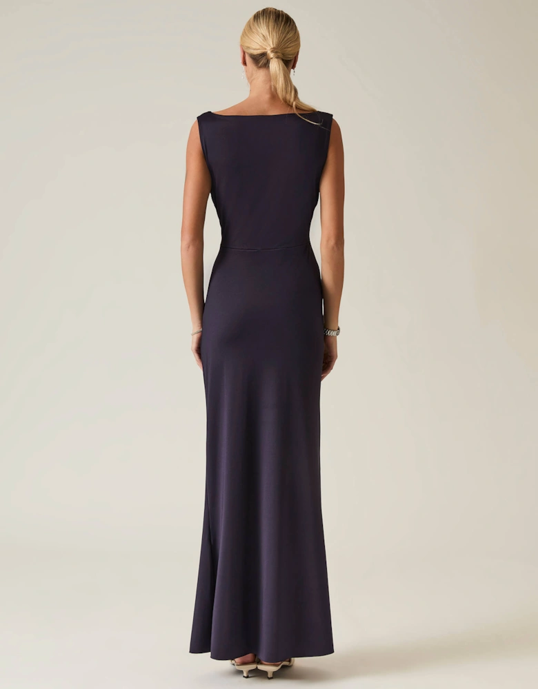 Navy Sleeveless Gathered Maxi Dress