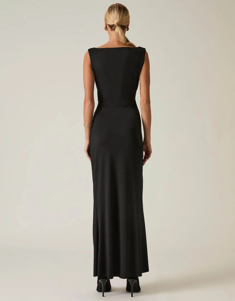 Black Sleeveless Gathered Maxi Dress