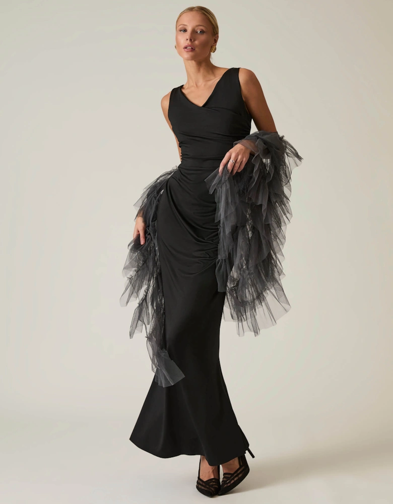 Black Sleeveless Gathered Maxi Dress