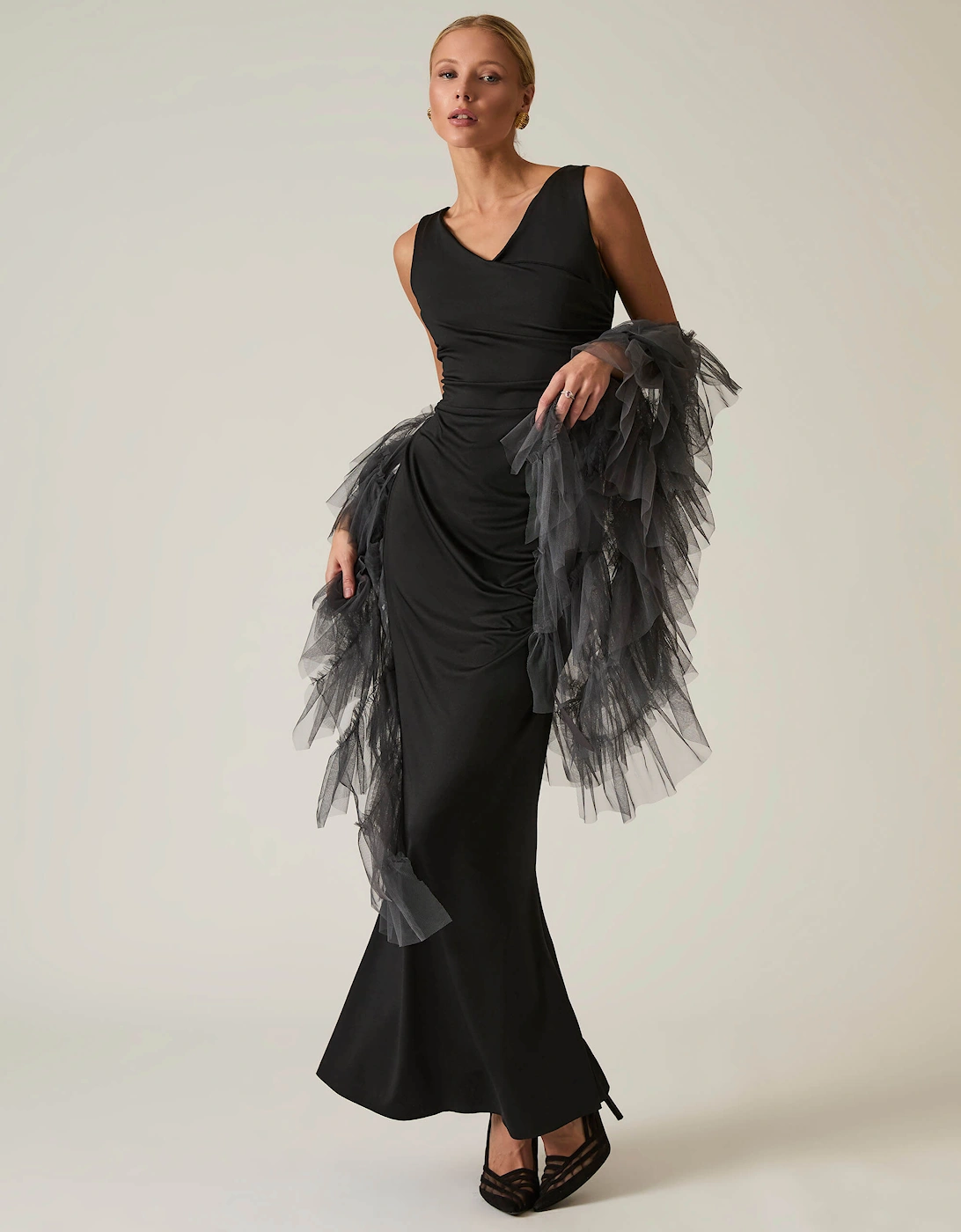 Black Sleeveless Gathered Maxi Dress, 6 of 5