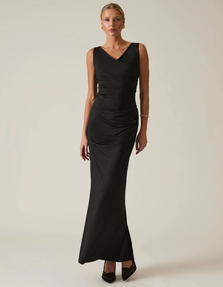 Black Sleeveless Gathered Maxi Dress
