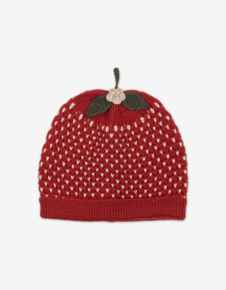 Konges Sløjd Girls Strawberry Beanie Hat in Red