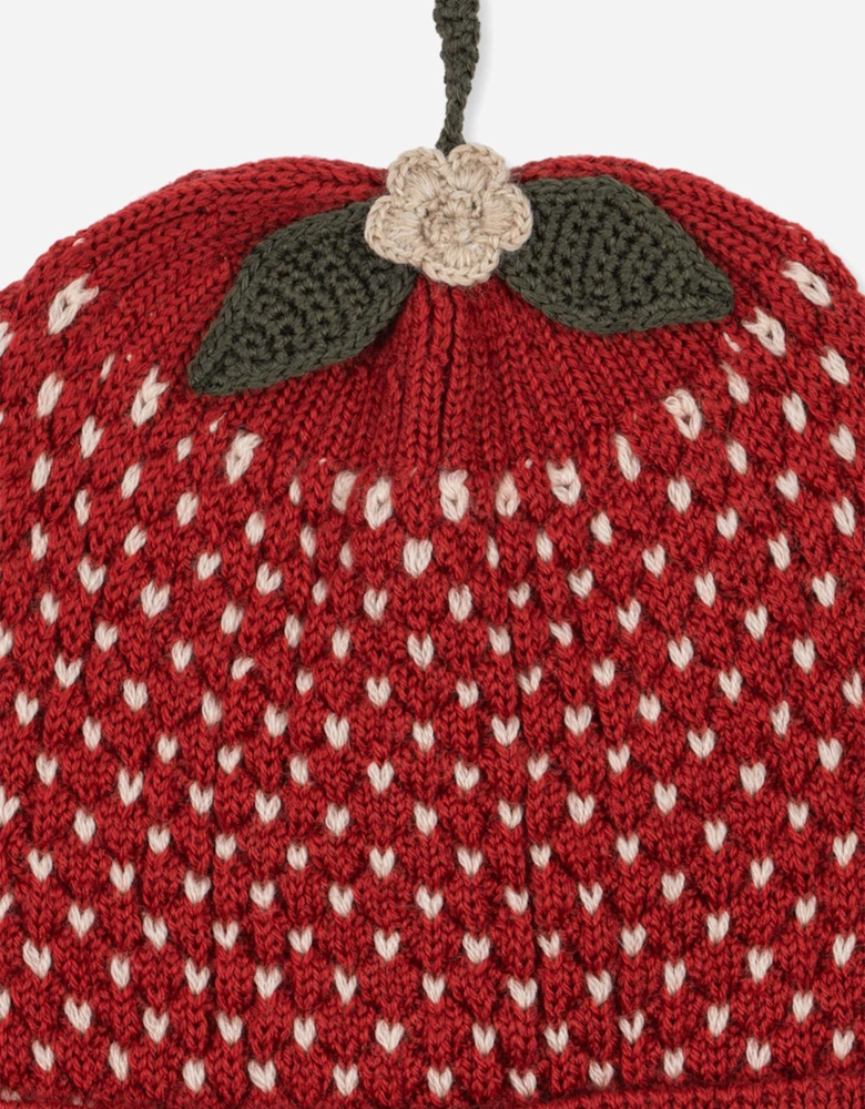 Konges Sløjd Girls Strawberry Beanie Hat in Red