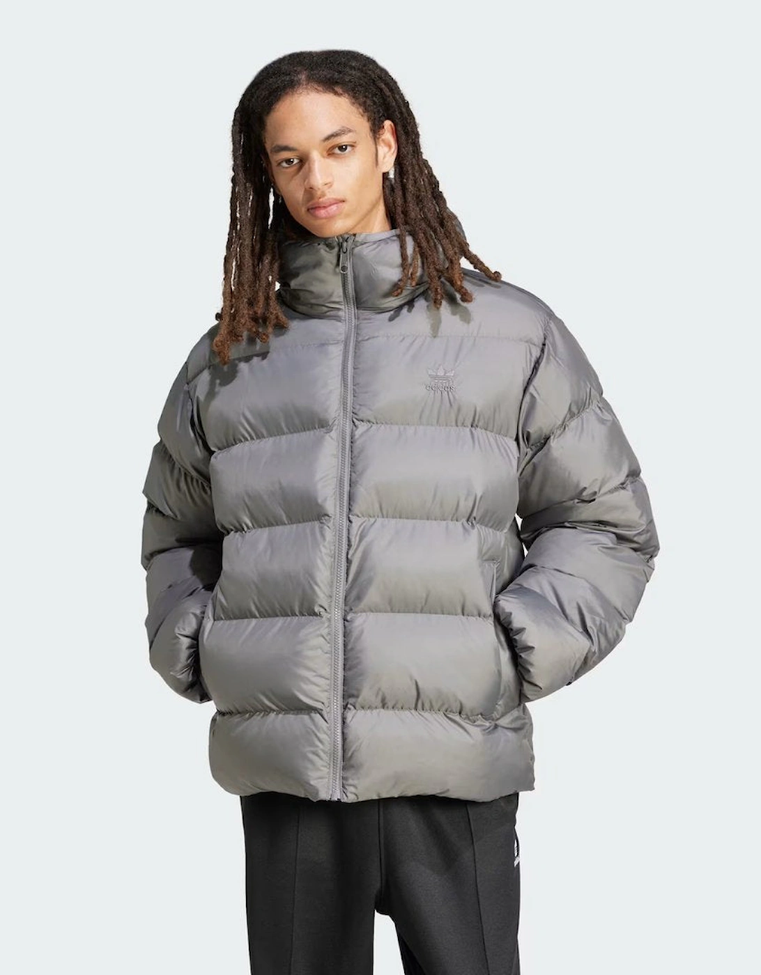 Men's Adidas Originals Men's Tonal Hooded Puffer Jacket Grey - Size: 40/Regular