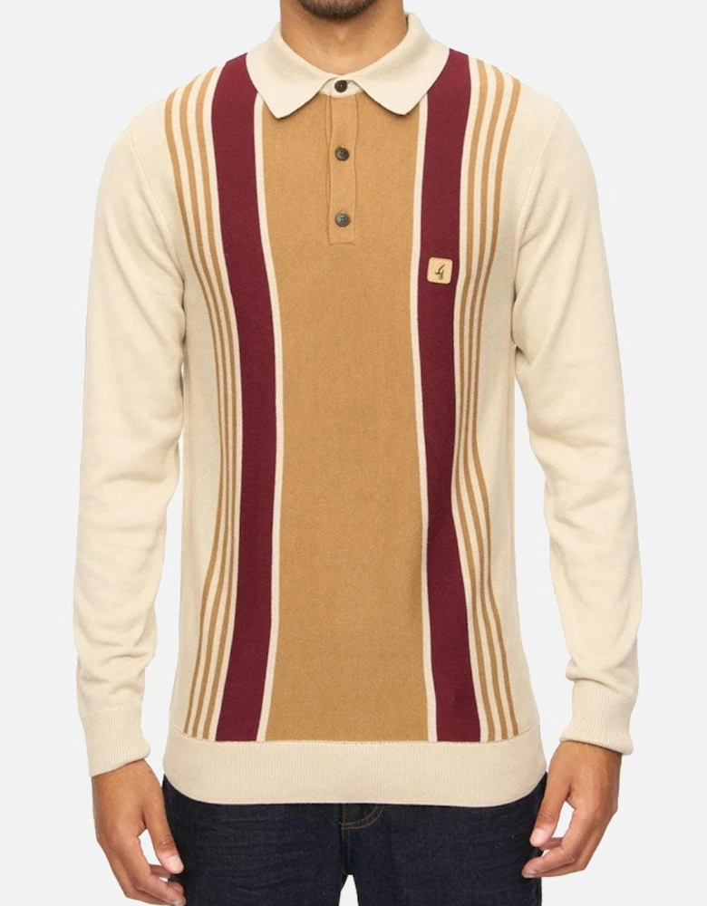 Vintage Searle Knitted Long Sleeve Polo Shirt V00GK04 - Brown Nutmeg