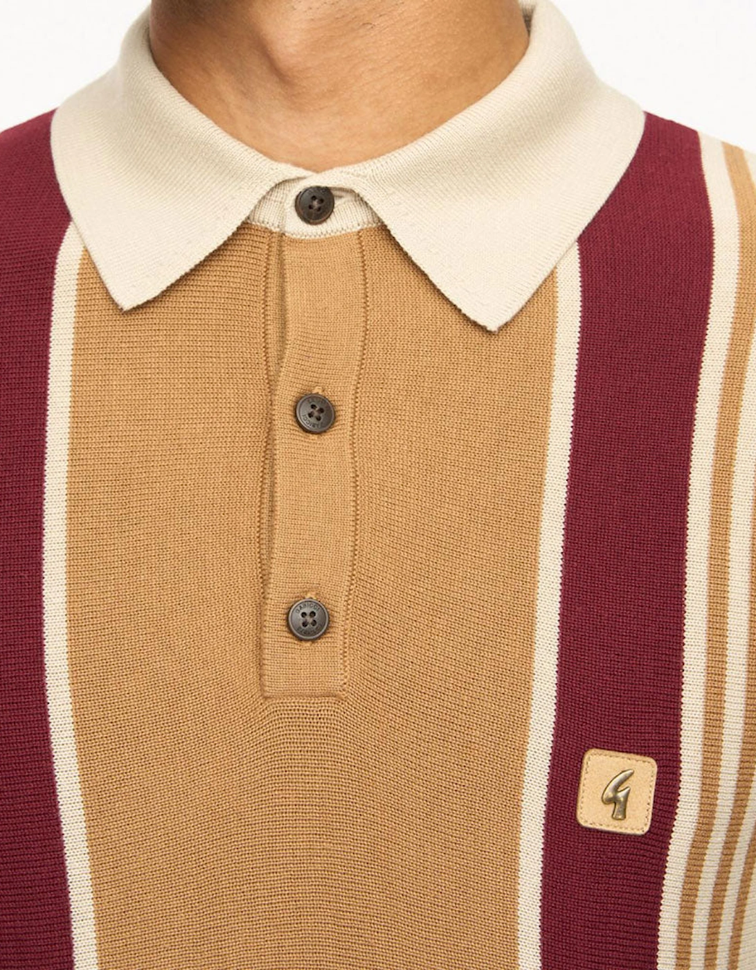 Vintage Searle Knitted Long Sleeve Polo Shirt V00GK04 - Brown Nutmeg