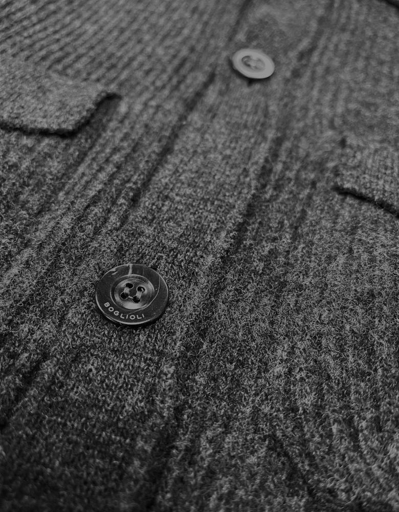 Men's Charcoal Grey Ribbed Knit Overshirt