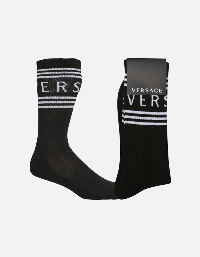 1990's Vintage Logo Sports Socks, Black/white
