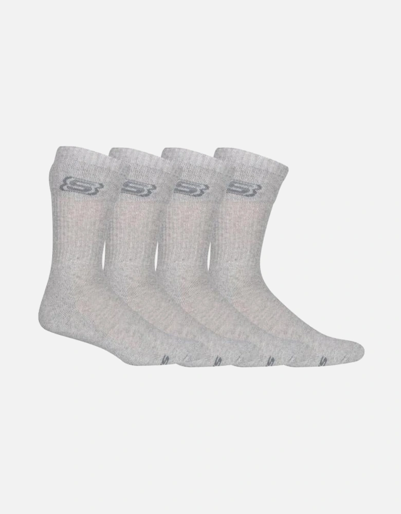 4-Pack S Logo Cushioned Sports Socks, Grey Marl