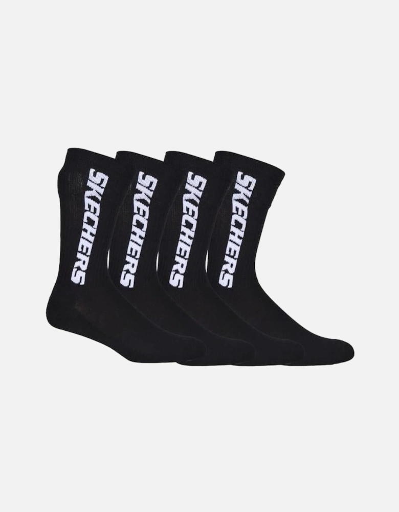 4-Pack Vertical Logo Cushioned Sports Socks, Black