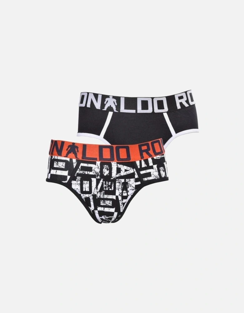 2-Pack Logo Print & Contrast Trim Boys Briefs, Black