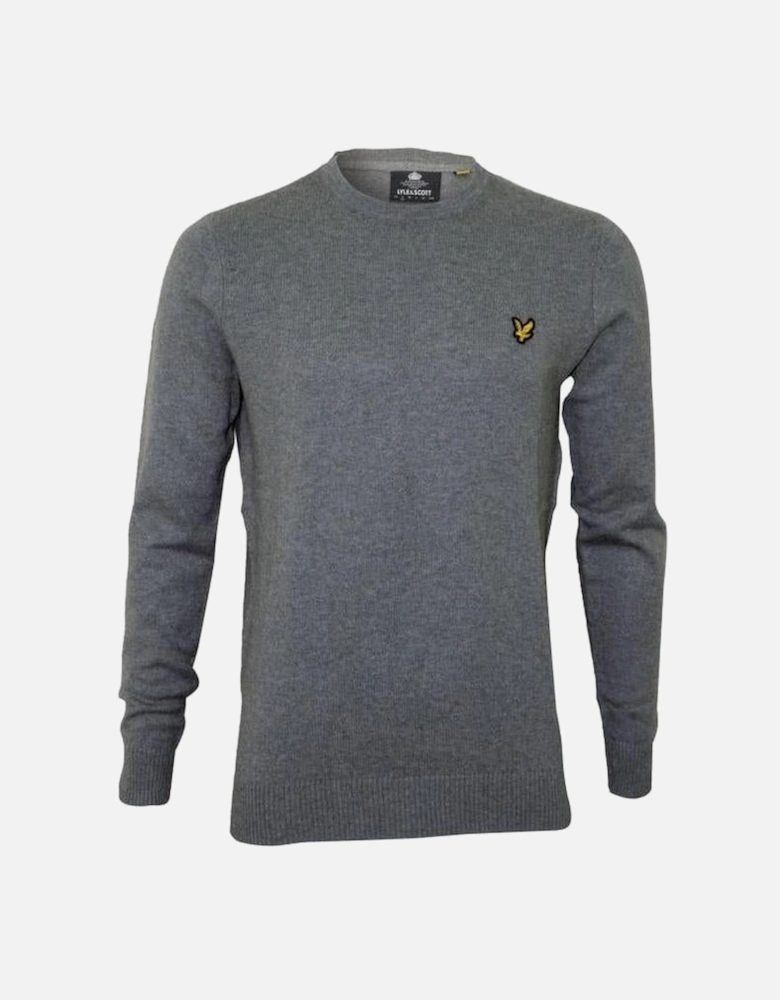 Crew-Neck Cotton Merino Jumper, Mid Grey Marl