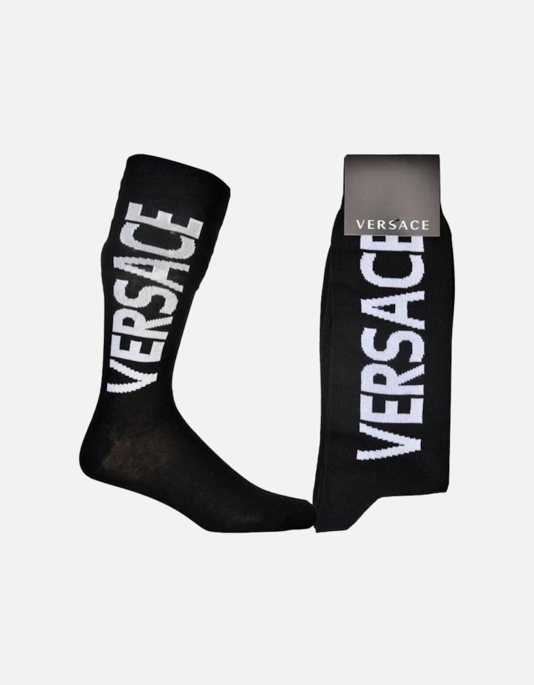 Script Logo Sports Socks, Black/white