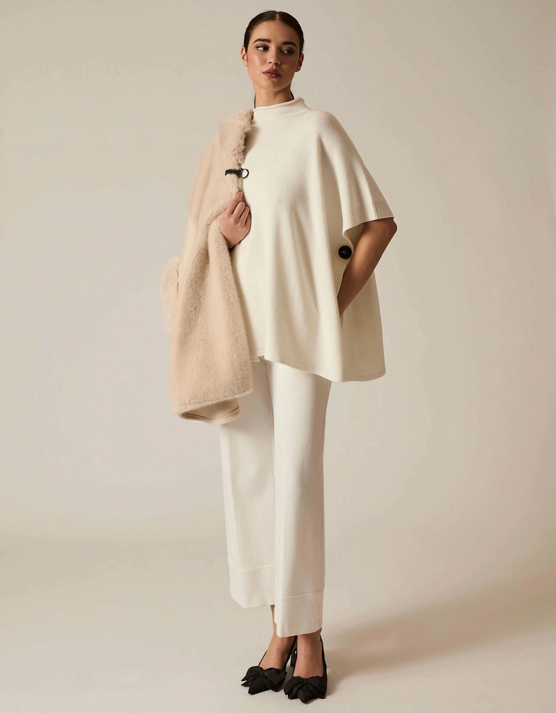Cream Button Poncho