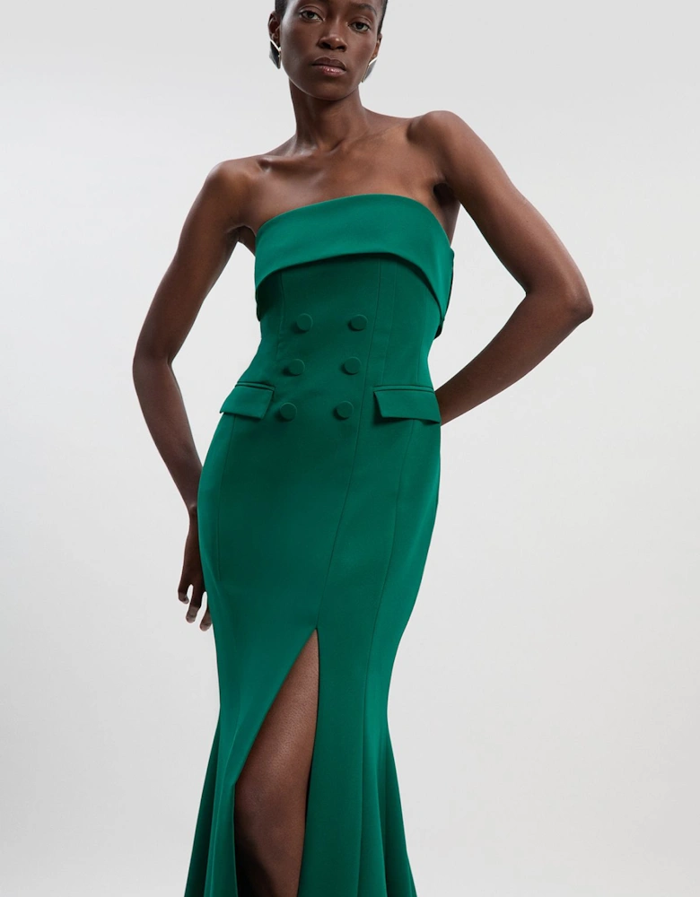 Polished Tailored Bandeau Tux Maxi Dress