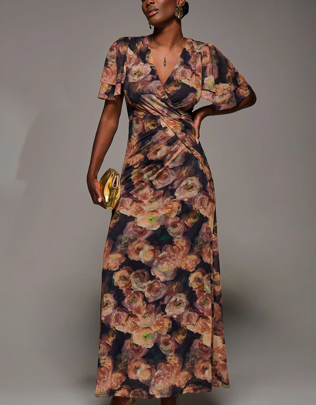 Angel Sleeve Draped Mesh Maxi Dress, 2 of 1