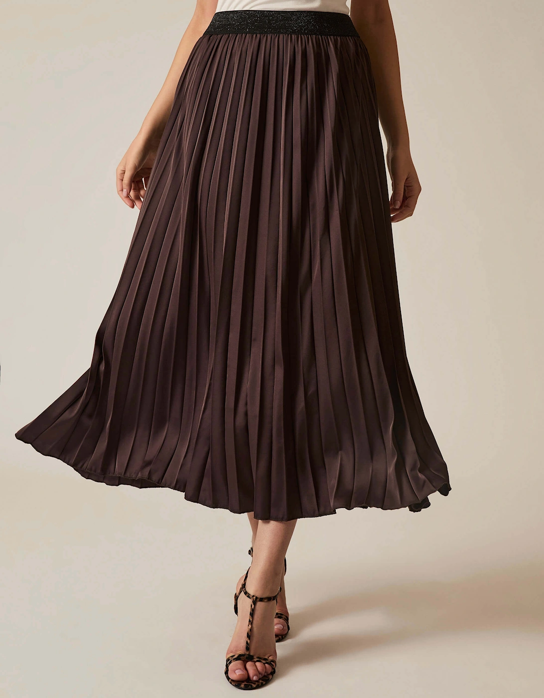 Brown Pleated Maxi Skirt