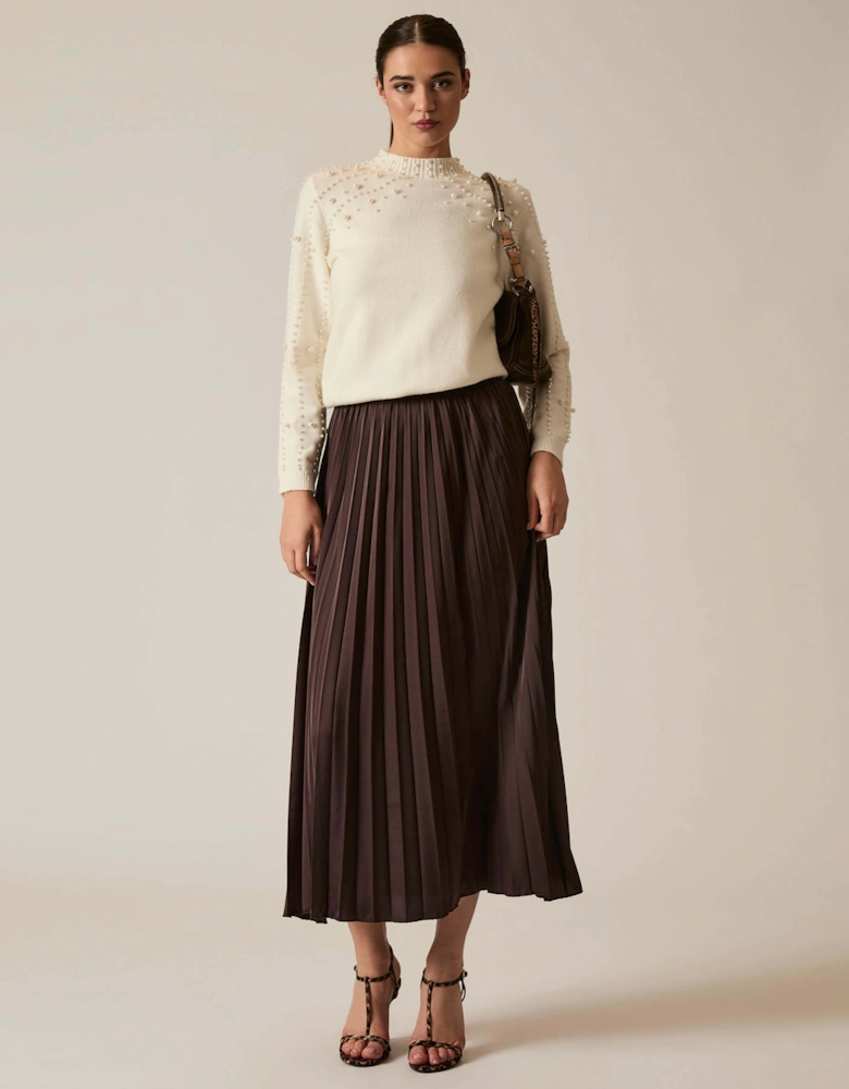 Brown Pleated Maxi Skirt