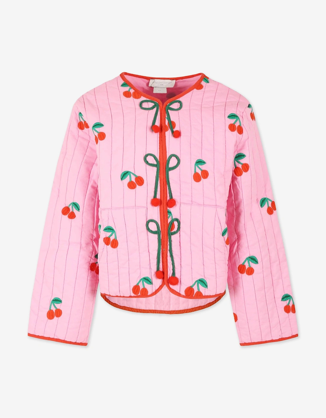 Girls Quilted Embroidered Cherries Jacket in Pink, 5 of 4