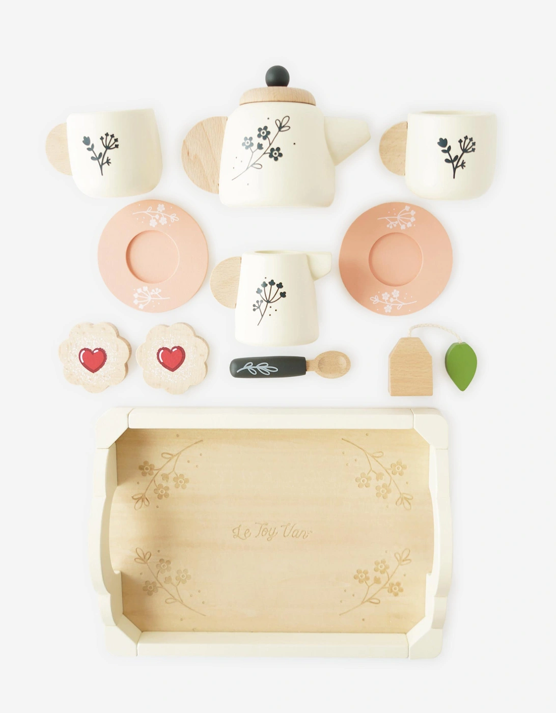 Wooden Tea Set & Tray-12 Piece (W:225 x D:18.5 x H:6.5cm)