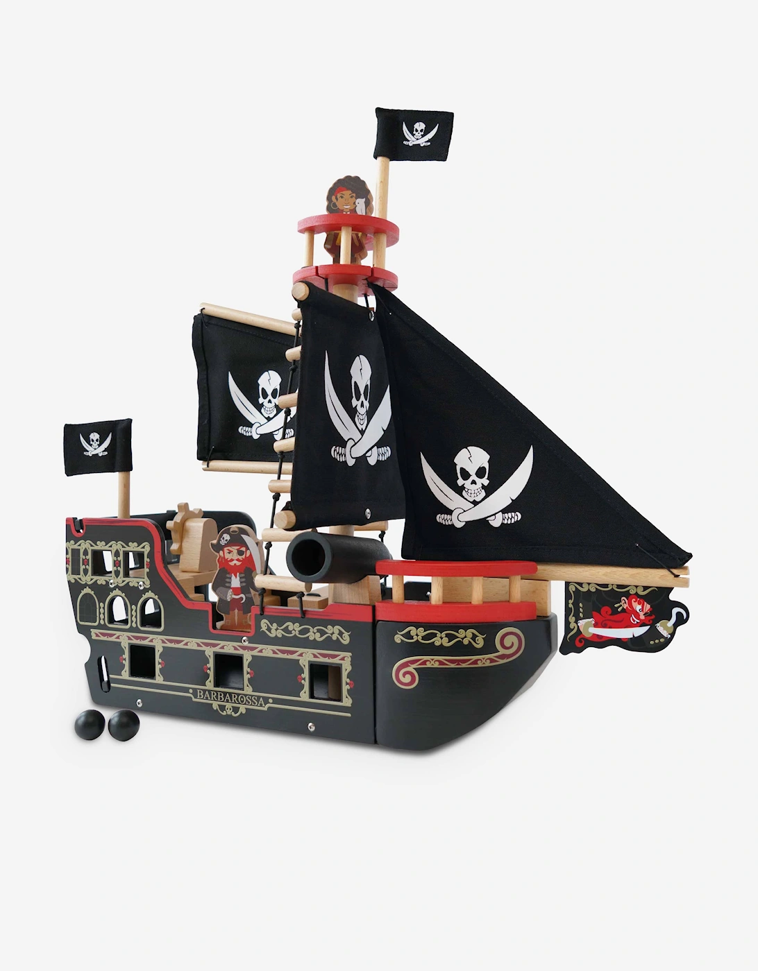 Le Toy Van Barbarossa Pirate Ship & Characters (W:50 x W:19 x H:48cm) - Black - Size: ONE size,