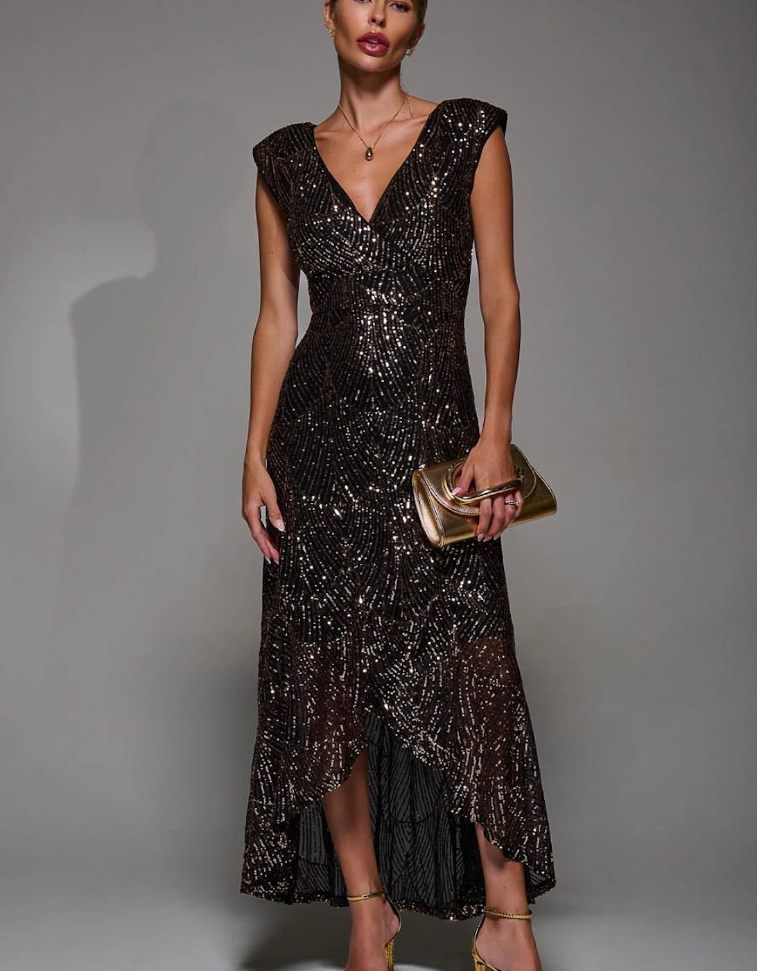Sequin Asymmetric Ruffle Hem Maxi Dress, 2 of 1