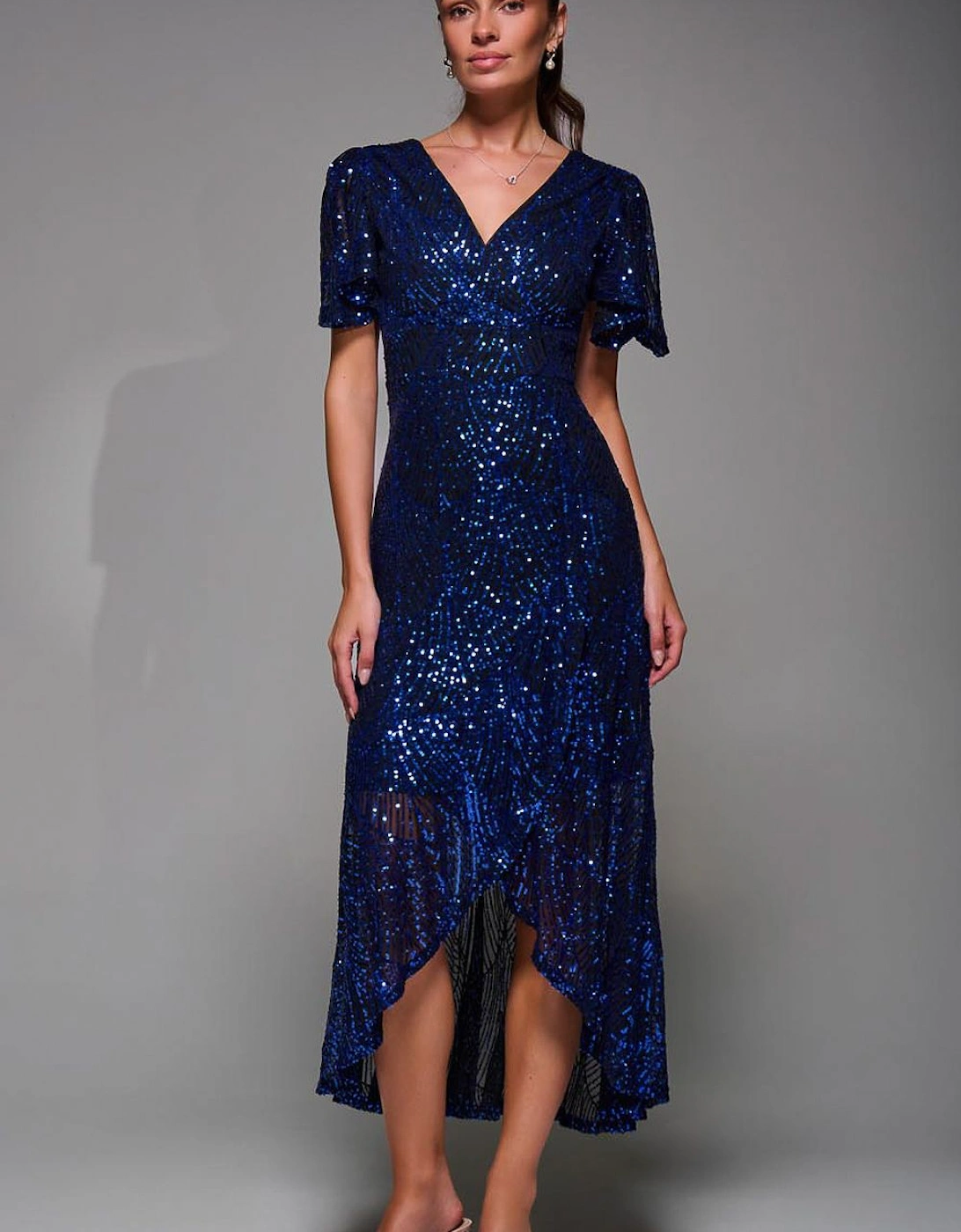 Sequin Angel Sleeve Ruffle Hem Maxi Dress, 2 of 1